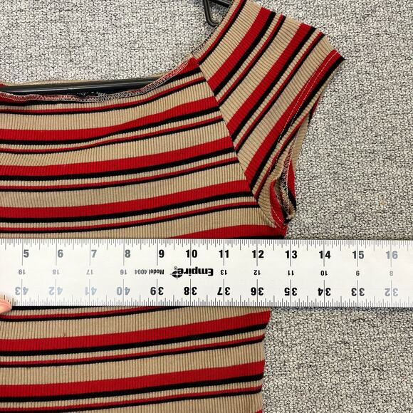 Brandy Melville Maroon Beige Black Striped Crop Top Off Shoulder Shirt Fits XS - Picture 5 of 7